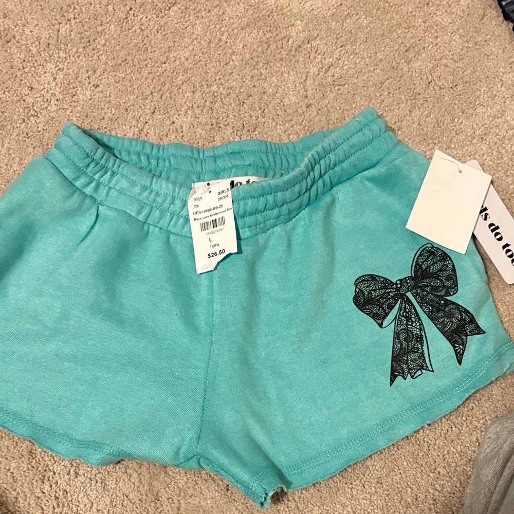 Aqua Shorts with Black Bow Design